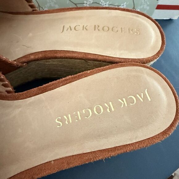Jack Rogers Suede Flip Flop Platform Classic Jute Espadrille Wedge Sandals 8 New - Picture 6 of 8